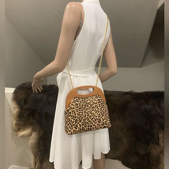 Handmade Genuine Hair-on-horsehide Leather Wooden Frame Bag & 2 Chain Styles - Picture 7 of 16